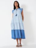 Crew Clothing Colour Block Midi Floral Dress, Multi/Blue, Multi/Blue