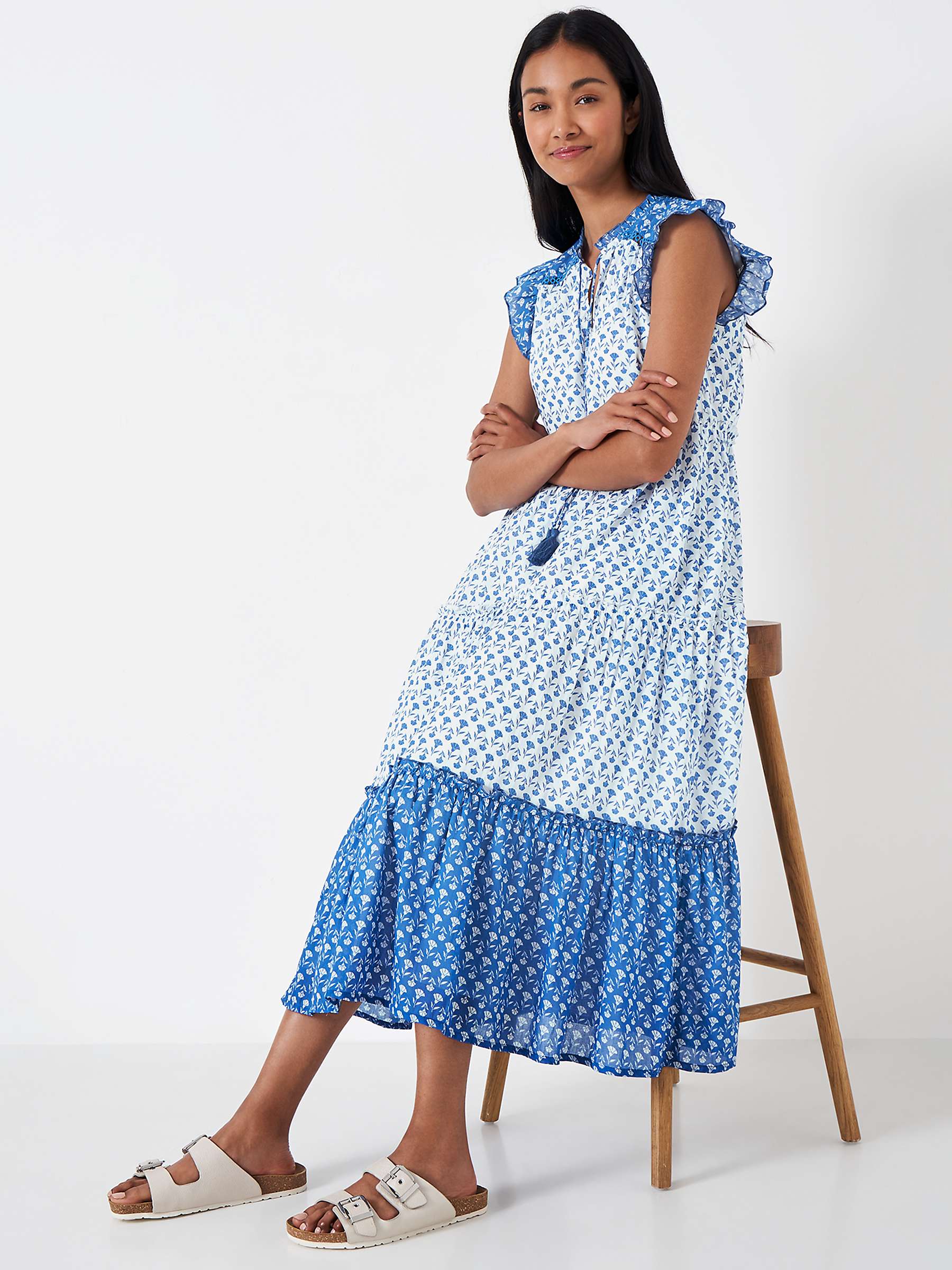 Buy Crew Clothing Colour Block Midi Floral Dress, Multi/Blue Online at johnlewis.com