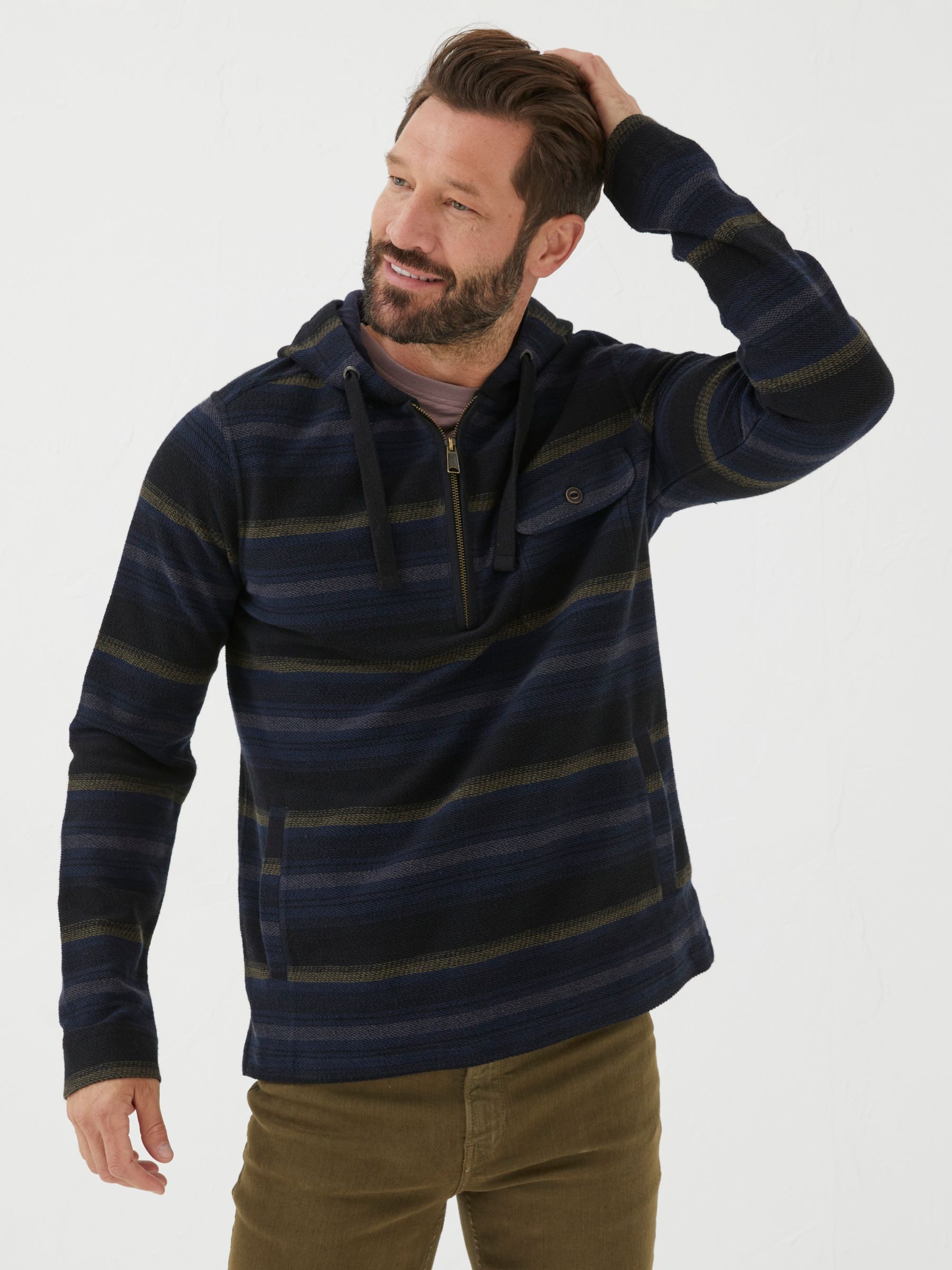 FatFace Trescowe Stripe Half Zip Hoodie, Navy/Multi, XS