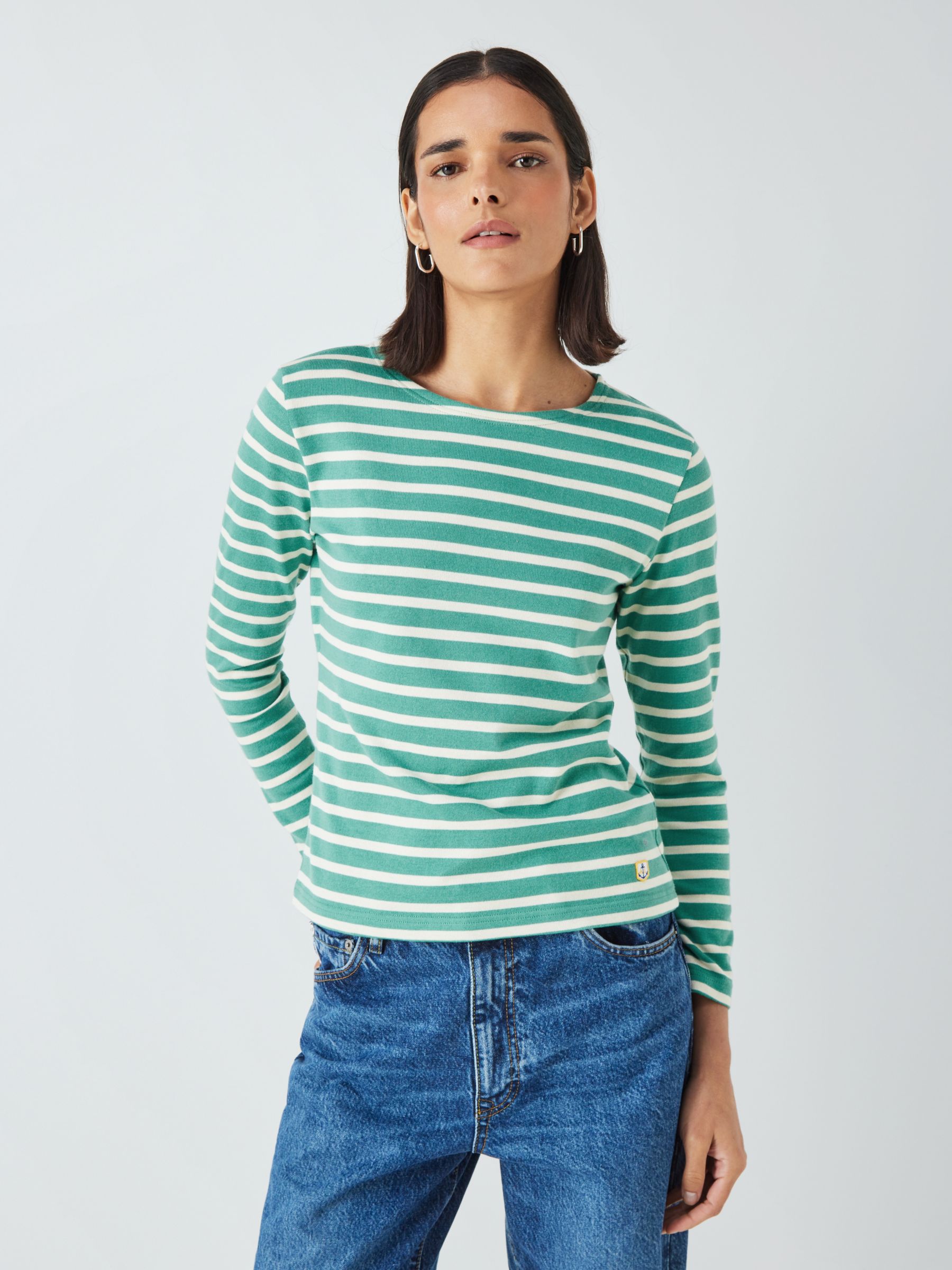 Armor Lux Crew Striped Long Sleeve T-Shirt, Infini/Nature at John Lewis ...