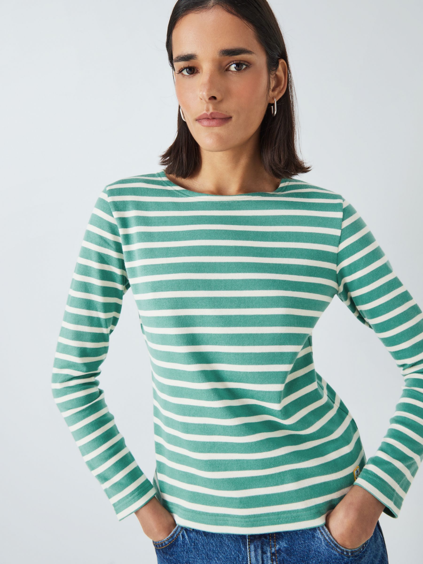 Armor Lux Crew Striped Long Sleeve T-Shirt, Infini/Nature at John