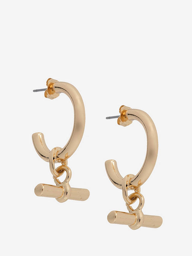 Mint Velvet T-Bar Drop Hoop Earrings, Gold