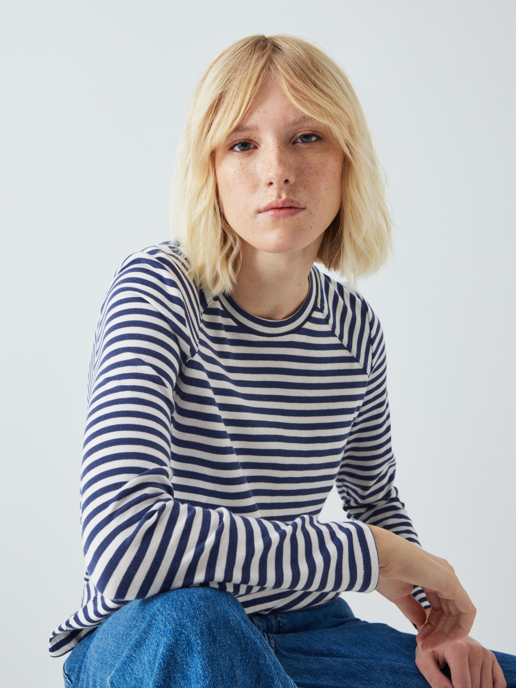 Buy AND/OR Leigh Stripe Jersey Top, Blue Online at johnlewis.com