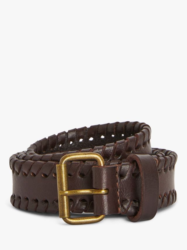 SOEUR Wavy Braided Edge Leather Belt, Brown, S
