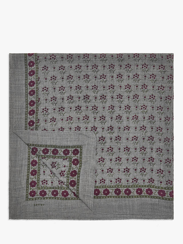 SOEUR Floral Print Square Wool Twill Scarf, Grey/Multi