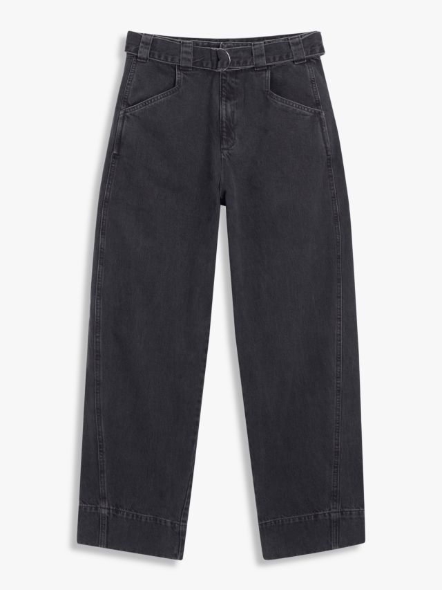 SOEUR Volage Denim High Waist Curve Cut Trousers, Washed Black, 6
