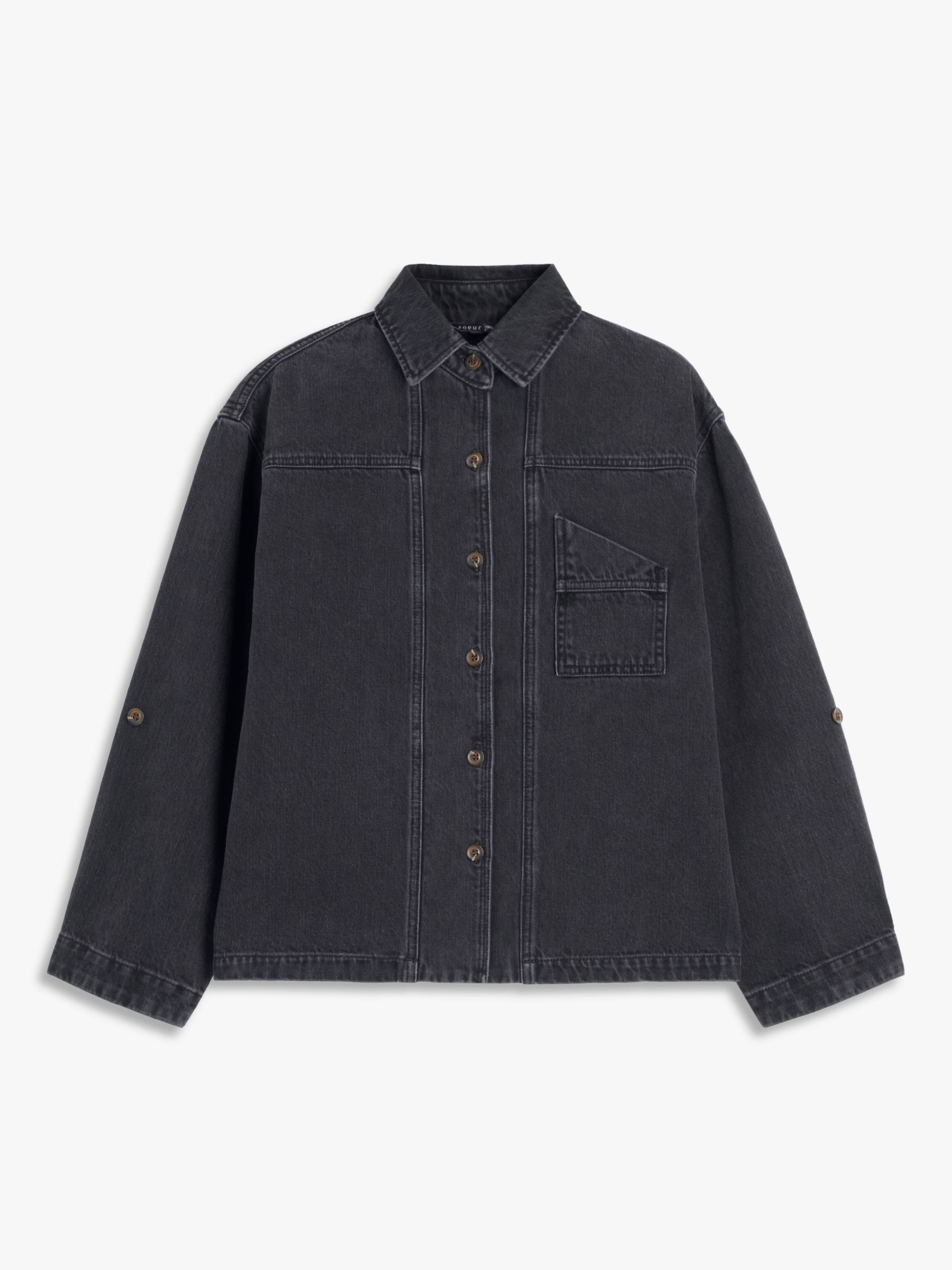 SOEUR Lion Denim Shirt, Washed Black at John Lewis & Partners