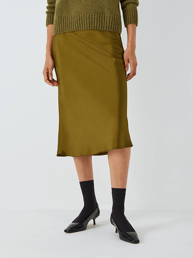 SOEUR Fever Plain Twill Slip Midi Skirt, Bronze at John Lewis & Partners