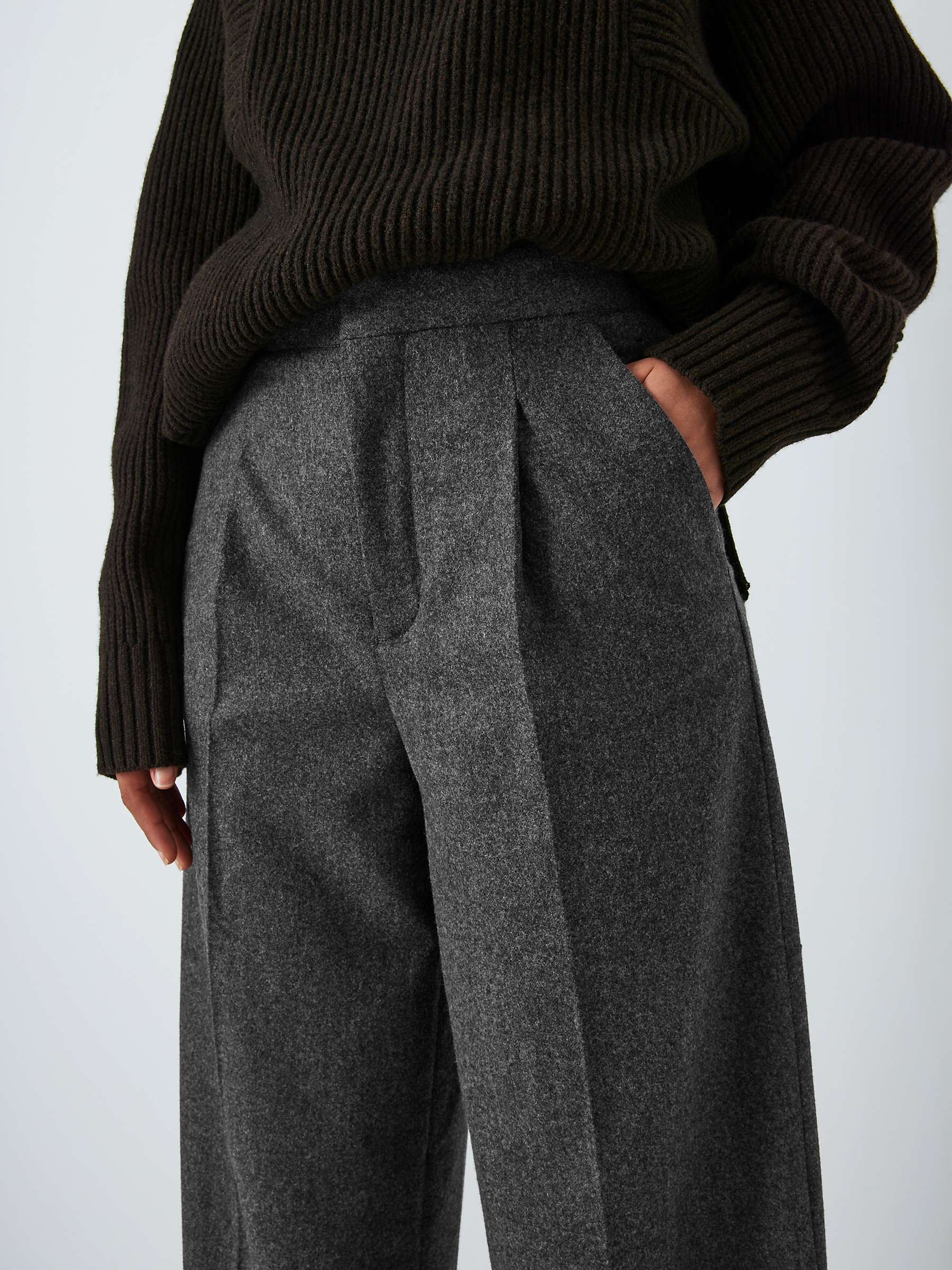 Buy SOEUR Pegase Wool Flannel Wide Leg Trousers, Grey Online at johnlewis.com