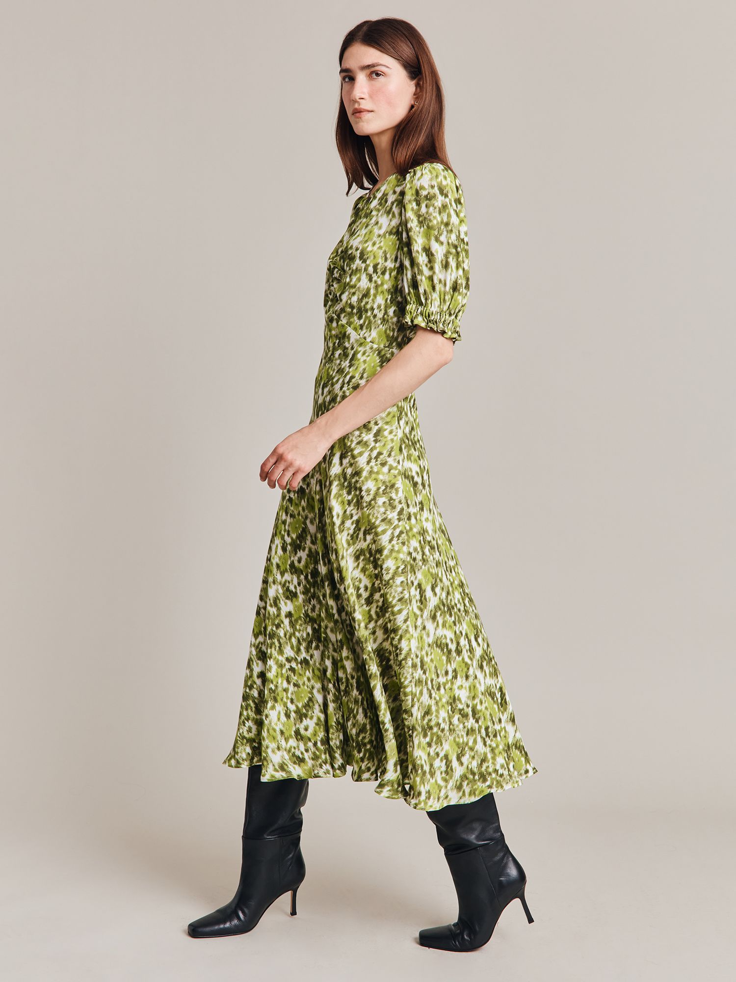 Ghost Lainey Ikat Print Midi Dress, Green at John Lewis & Partners