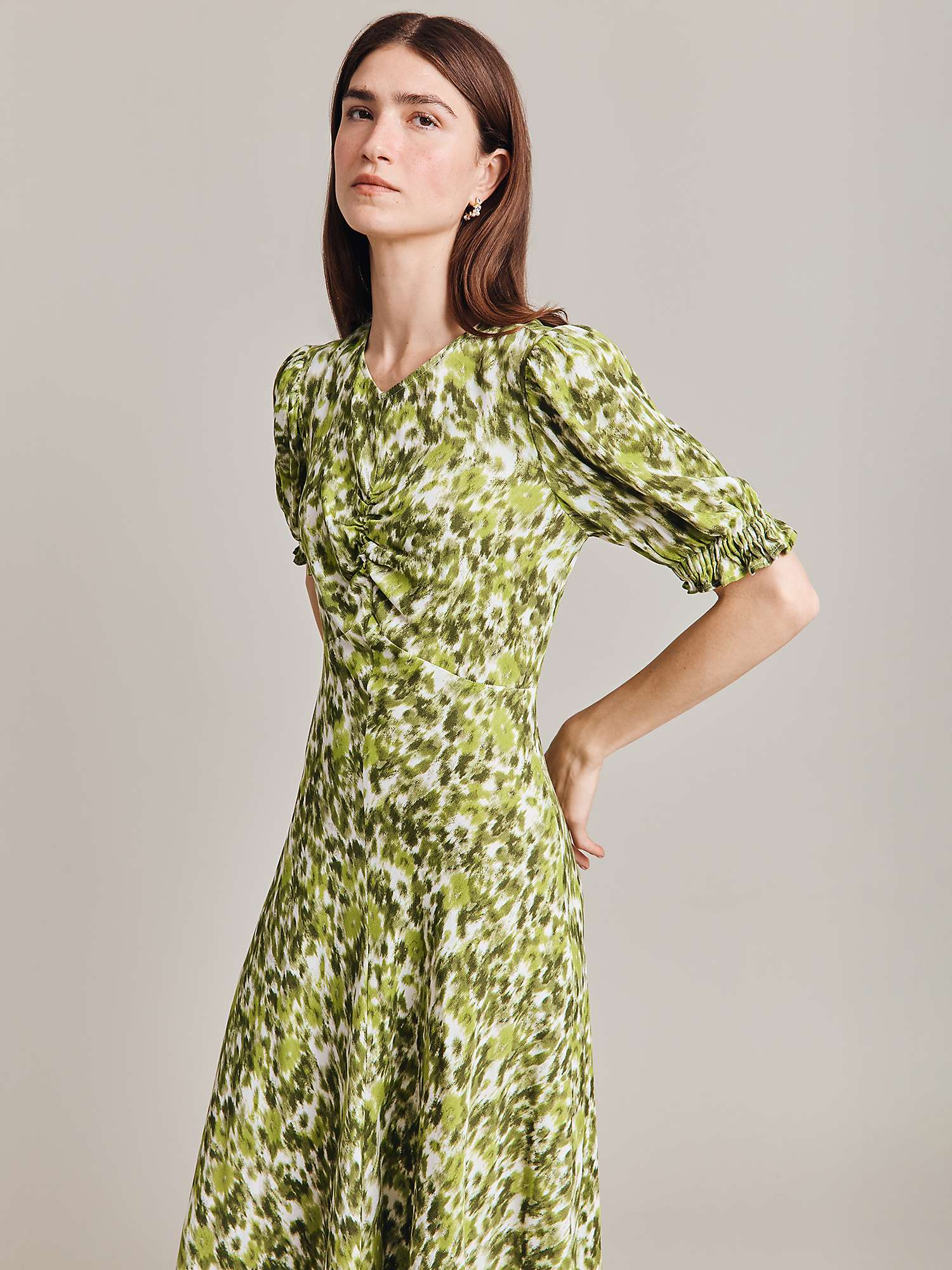 Buy Ghost Lainey Ikat Print Midi Dress, Green Online at johnlewis.com