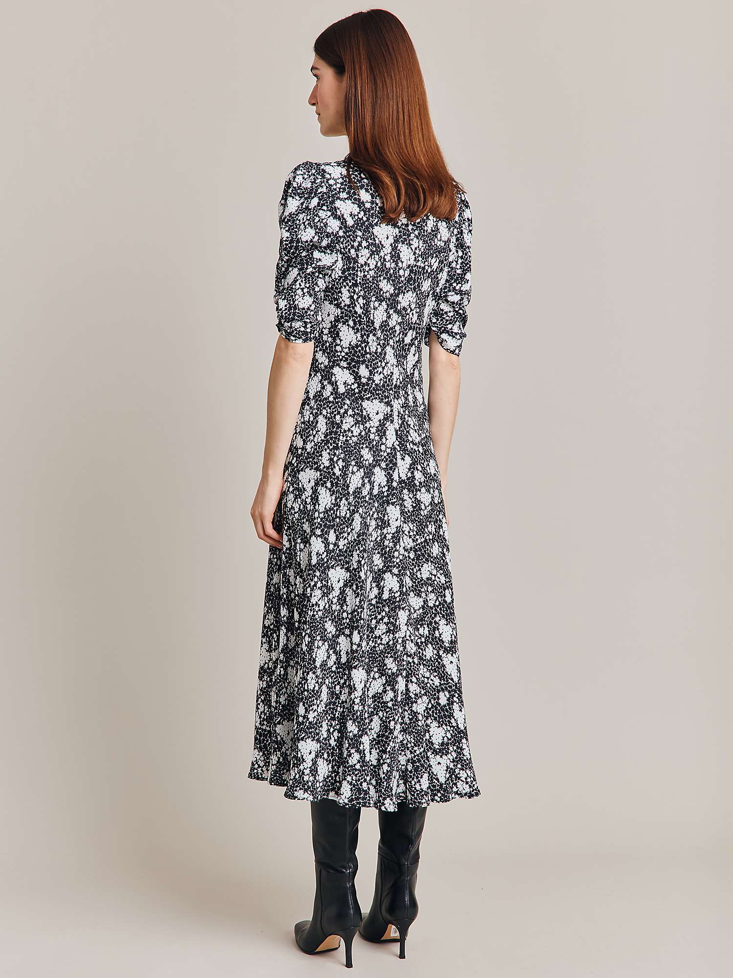 Buy Ghost Madi Floral Print Midi Dress, Black/White Online at johnlewis.com