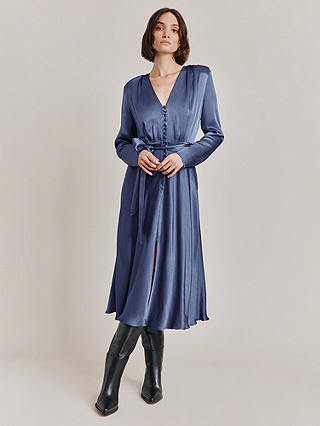 Ghost Meryl Satin Midi Dress, Dark Blue