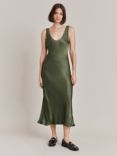 Ghost Palm Bias Cut Satin Slip Dress, Thyme