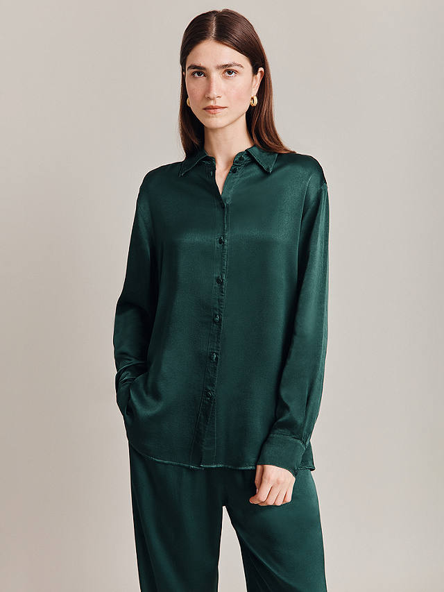 Ghost Ellie Satin Shirt, Dark Green
