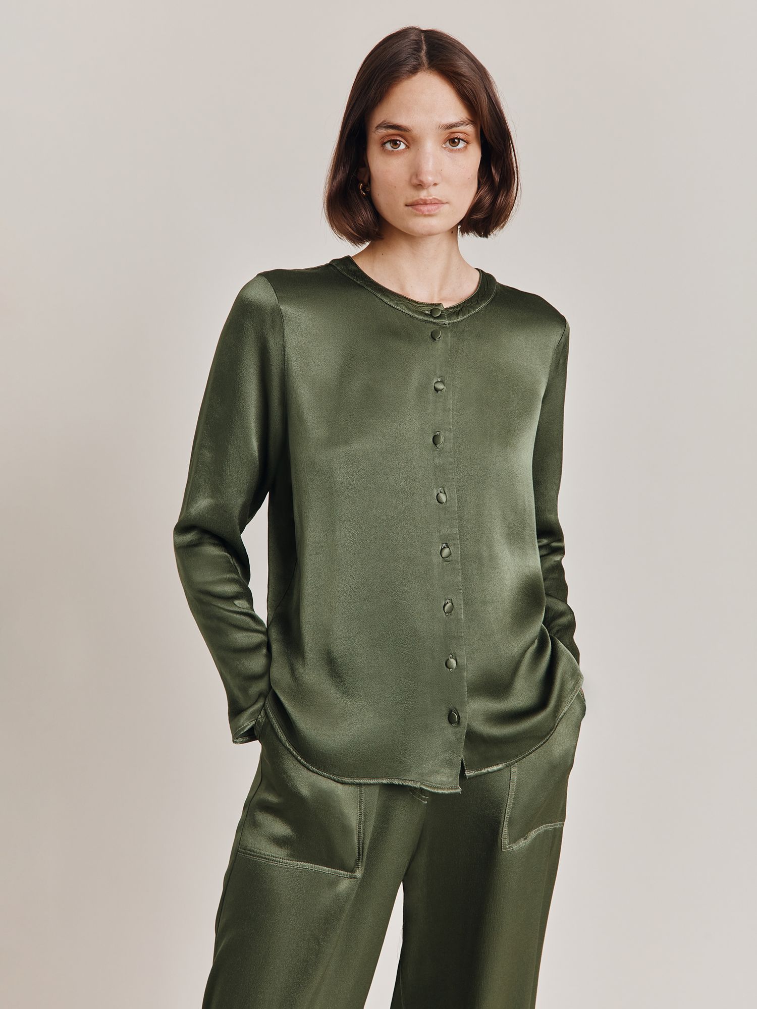 Ghost Efie Satin Blouse, Thyme at John Lewis & Partners