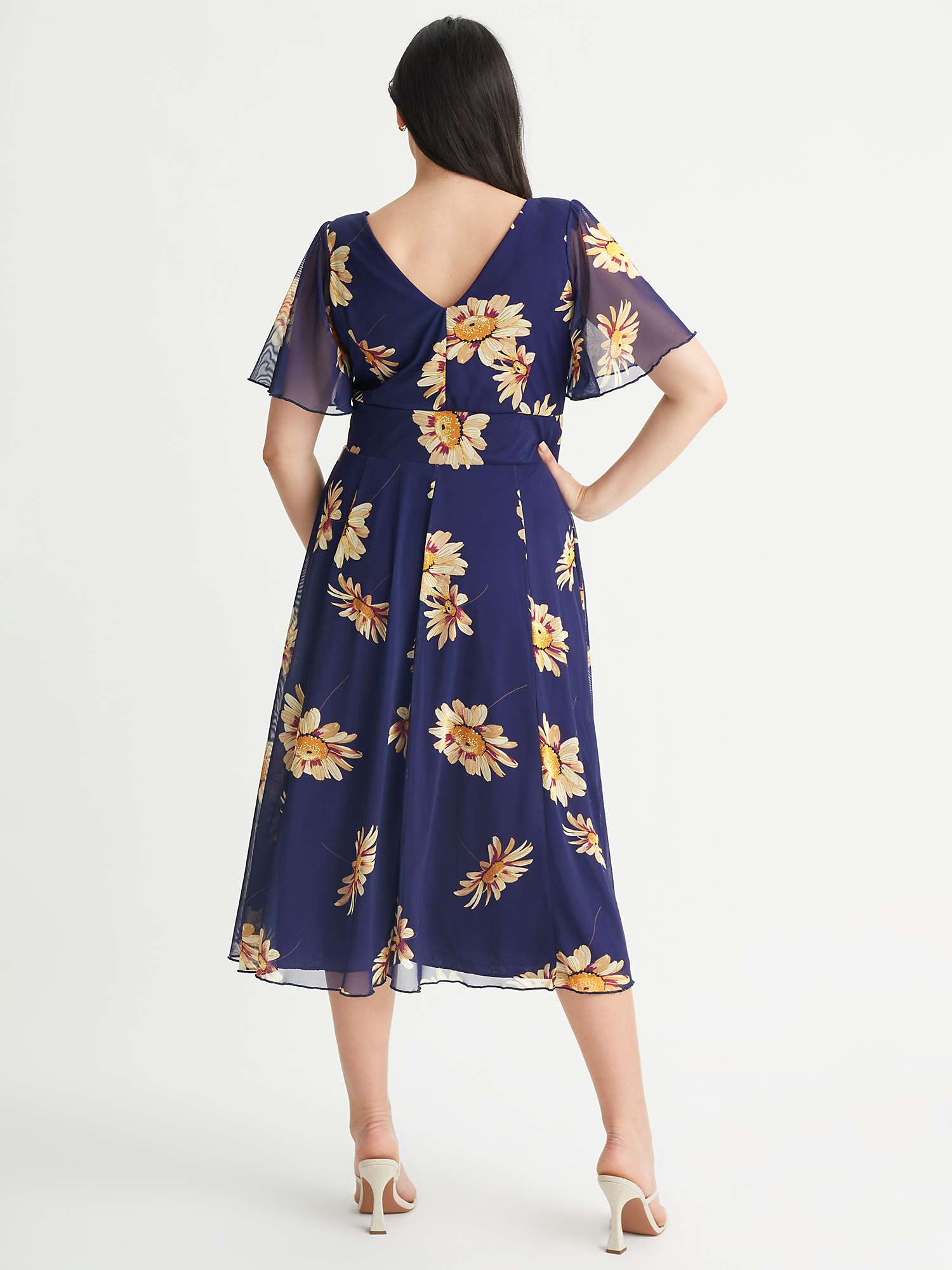 Scarlett & Jo Victoria Sunflower Wrap Neck Midi Dress, Navy/Multi at ...