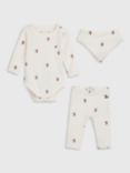 Tommy Hilfiger Baby Apple Logo Rib Knit Bodysuit, Leggings & Bib 3 Piece Set, Ancient White