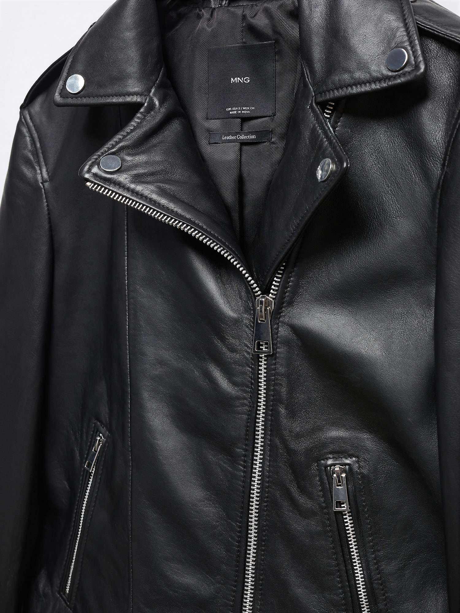 Mango Perfect Leather Biker Jacket, Black