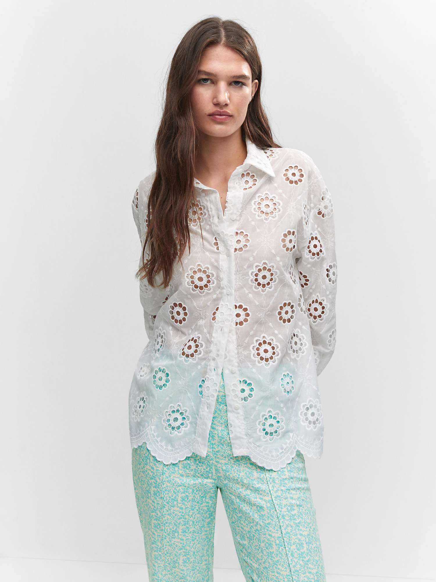 Mango Capri Embroidered Shirt, White at John Lewis & Partners