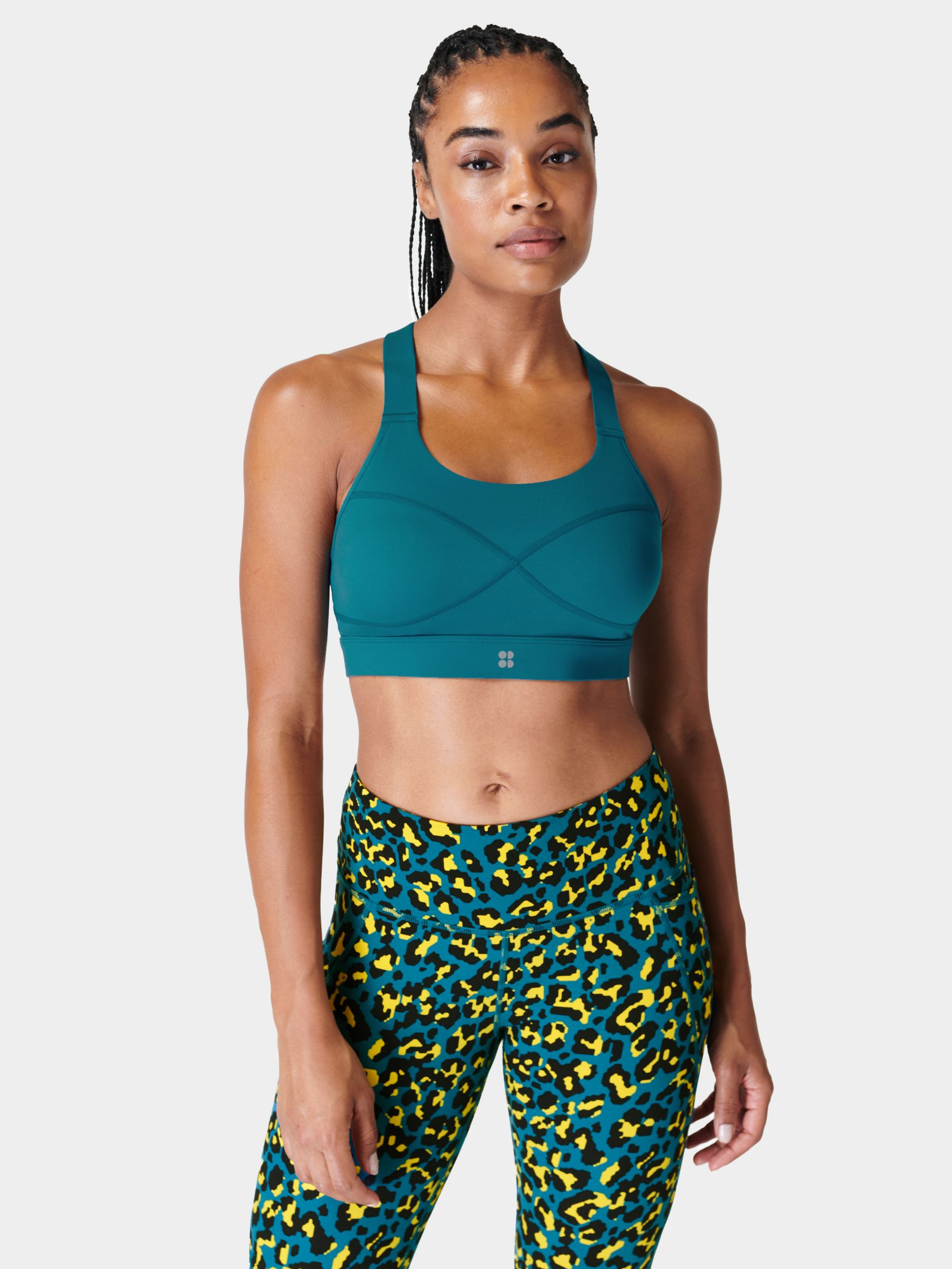 Buy Medium Impact Padded Non-Wired Sports Bra in Teal Blue with