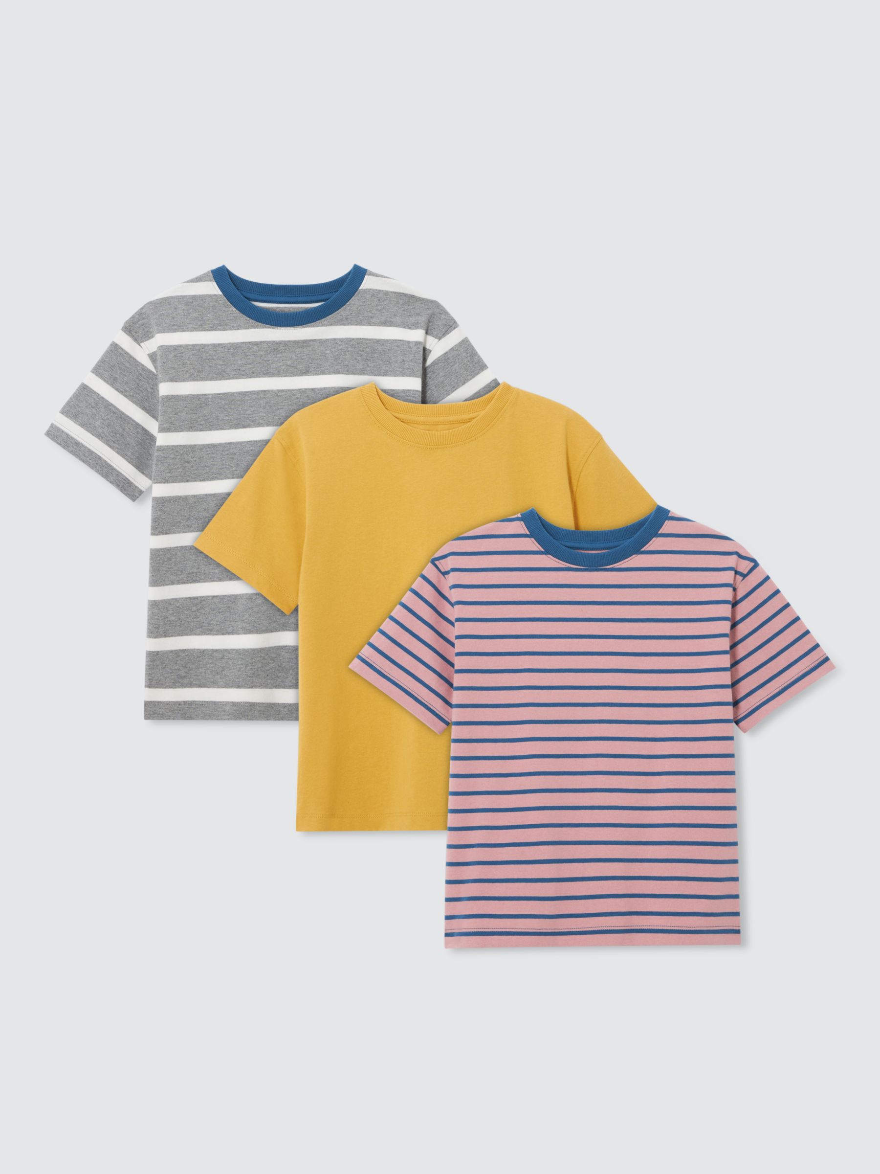 John Lewis Kids' Plain/Stripe T-Shirts, Pack of 3, Multi, 7 years