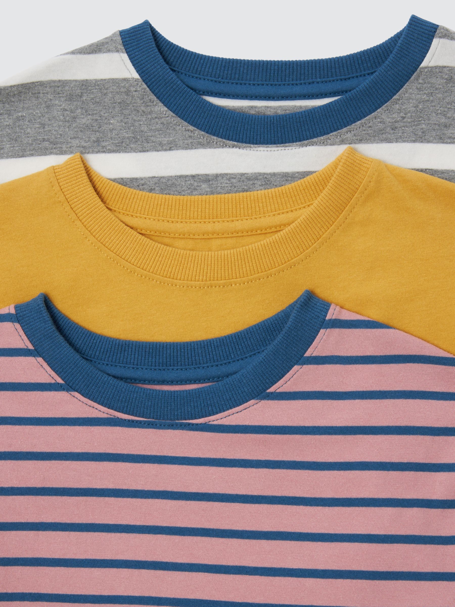 John Lewis Kids' Plain/Stripe T-Shirts, Pack of 3, Multi, 7 years