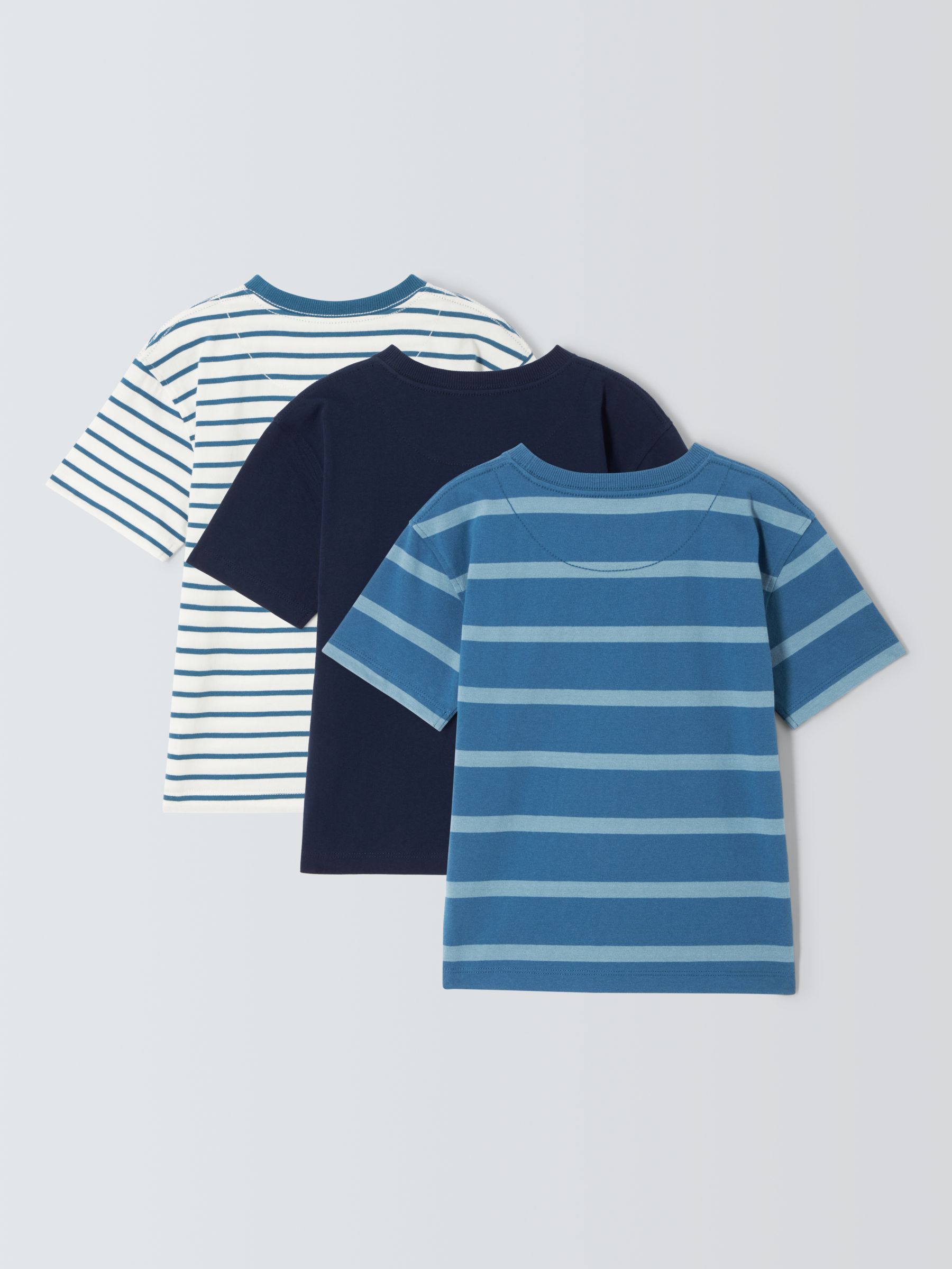 John Lewis Kids' Plain/Stripe T-Shirts, Pack of 3, Blue/Multi, 7 years