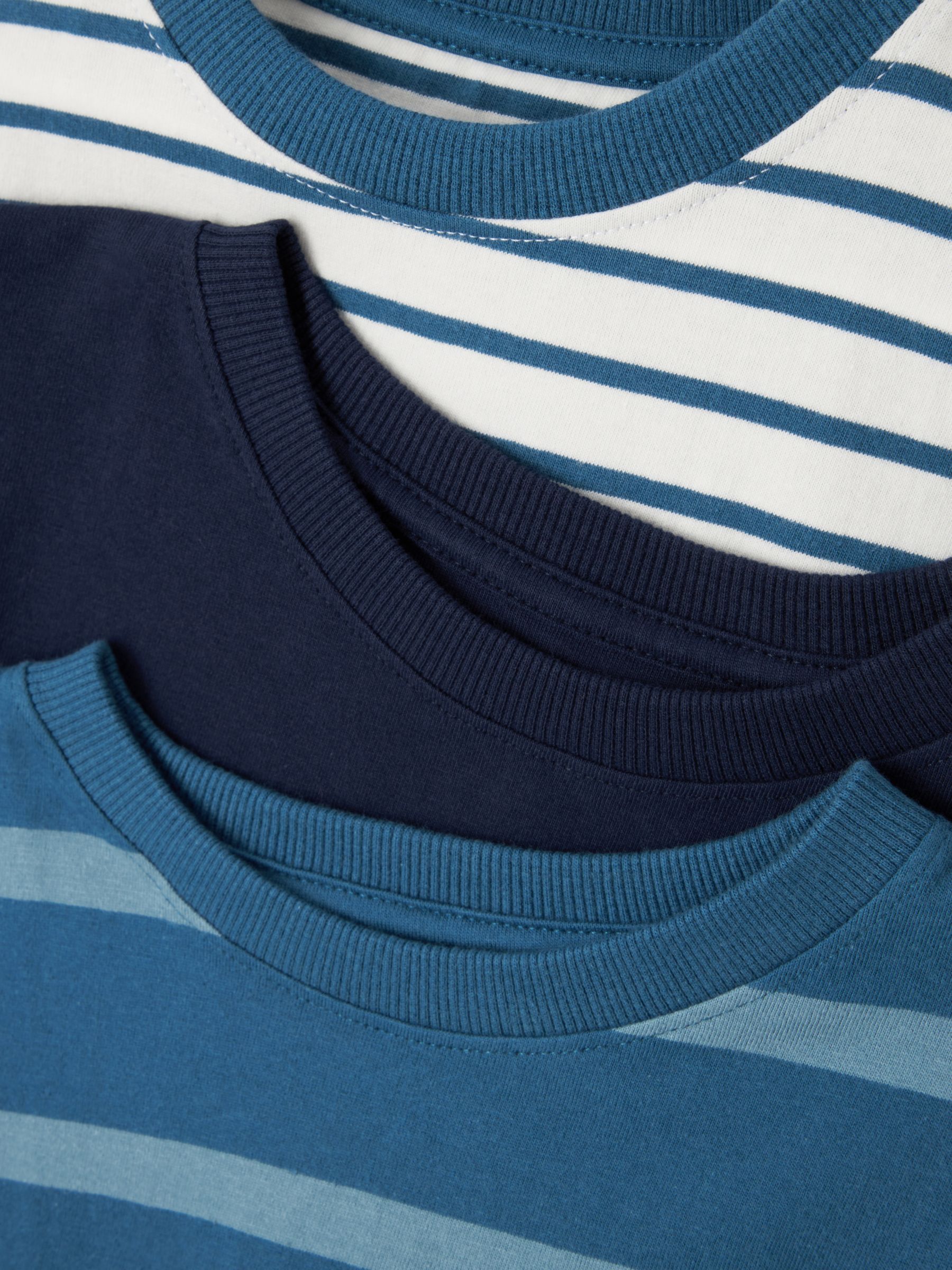 John Lewis Kids' Plain/Stripe T-Shirts, Pack of 3, Blue/Multi, 6 years