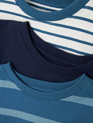 John Lewis Kids' Plain/Stripe T-Shirts, Pack of 3, Blue/Multi