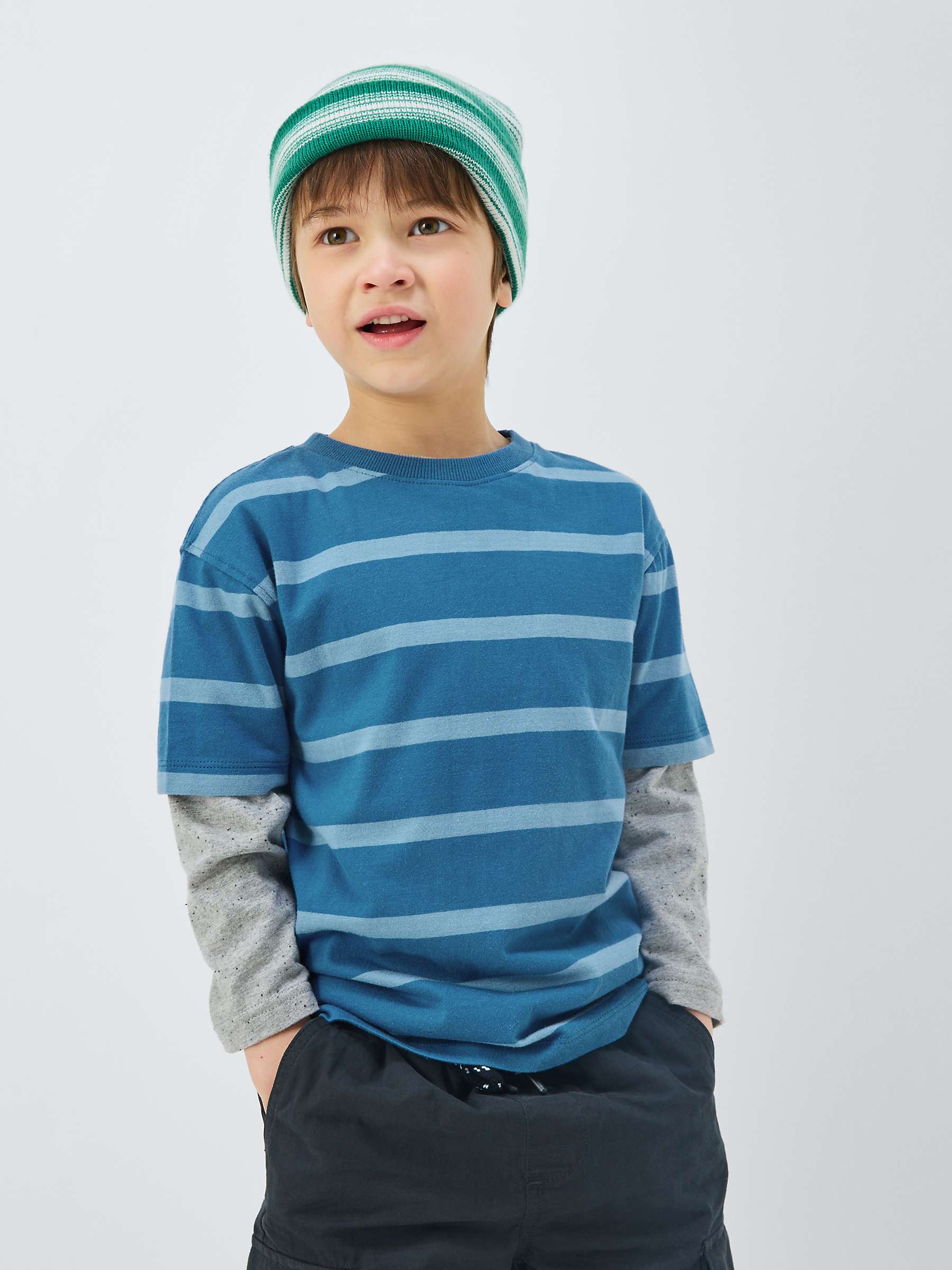 Buy John Lewis Kids' Plain/Stripe T-Shirts, Pack of 3, Blue/Multi Online at johnlewis.com