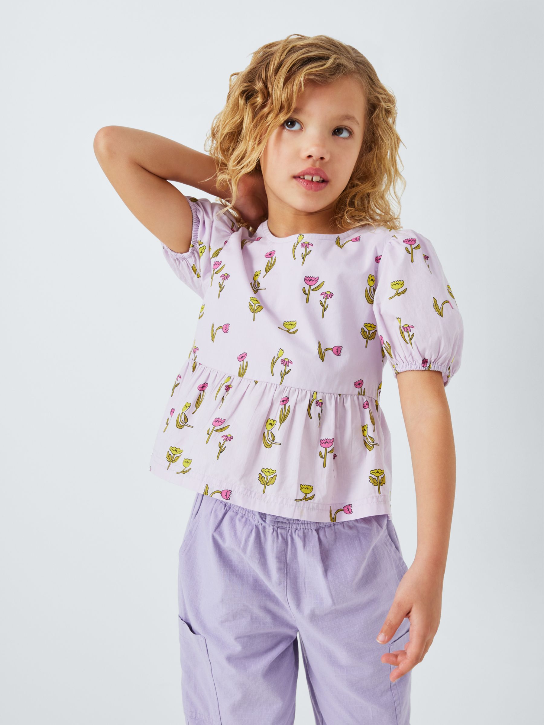 John Lewis ANYDAY Kids' Flower Print Top, Lilac, 2 years