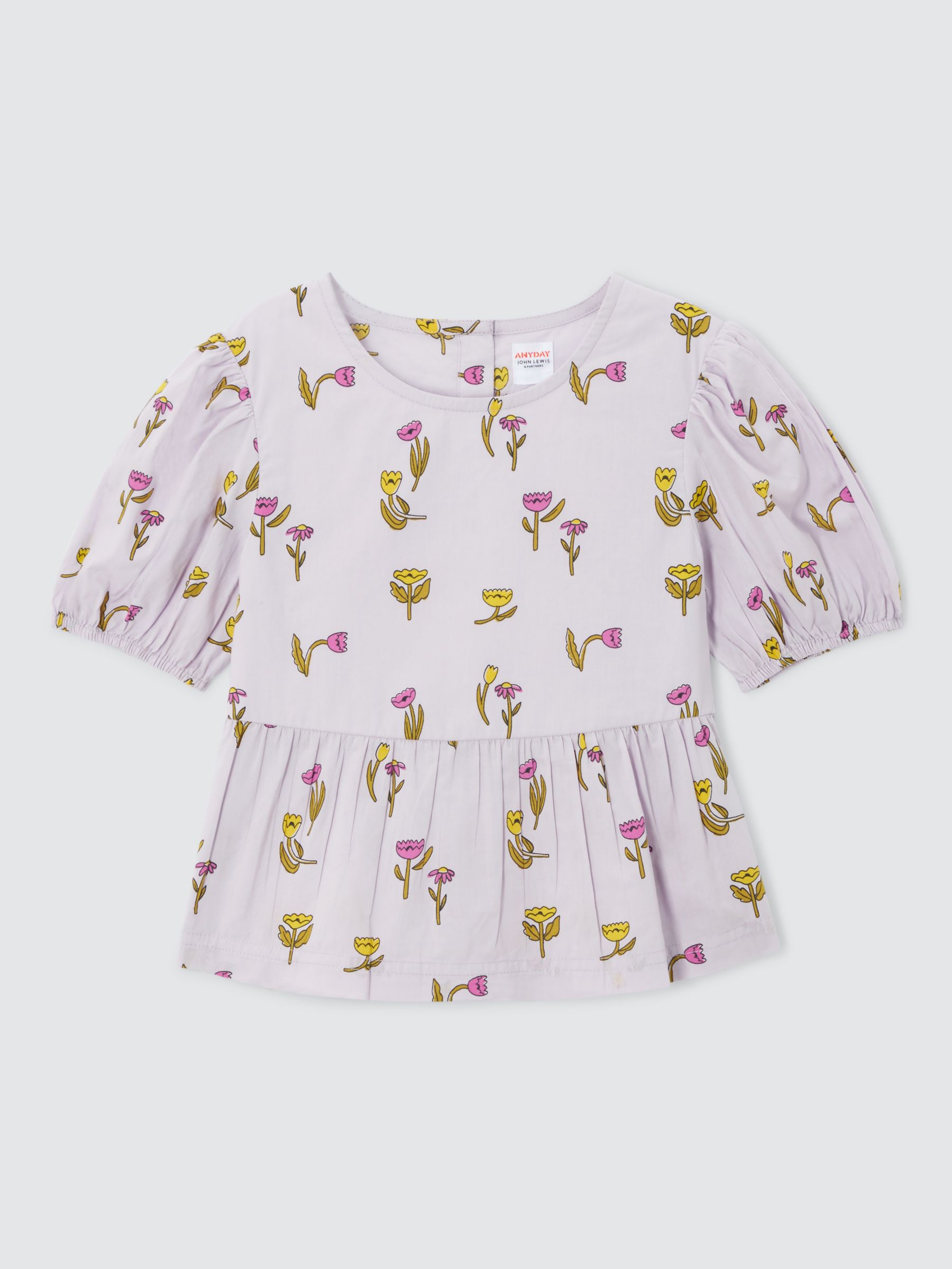 John Lewis ANYDAY Kids' Flower Print Top, Lilac, 2 years