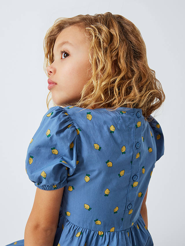John Lewis ANYDAY Kids' Lemon Print Tiered Dress, Bijou Blue