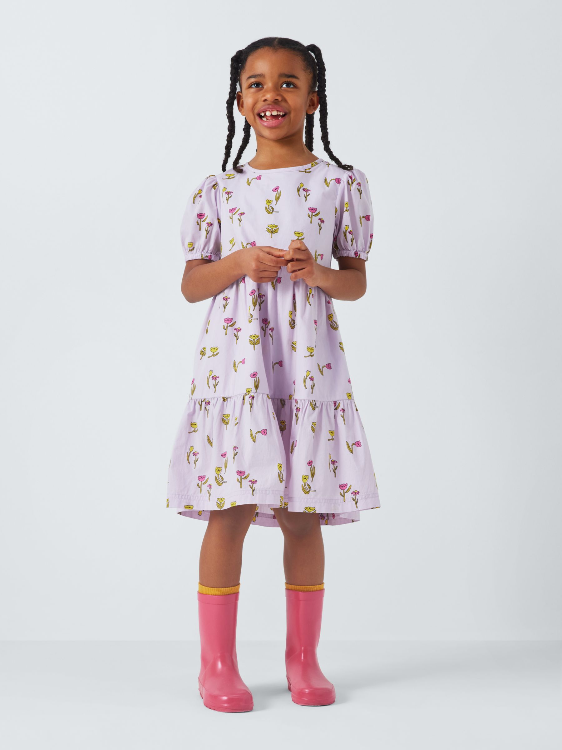 John Lewis ANYDAY Kids' Flower Print Dress, Lilac, 2 years