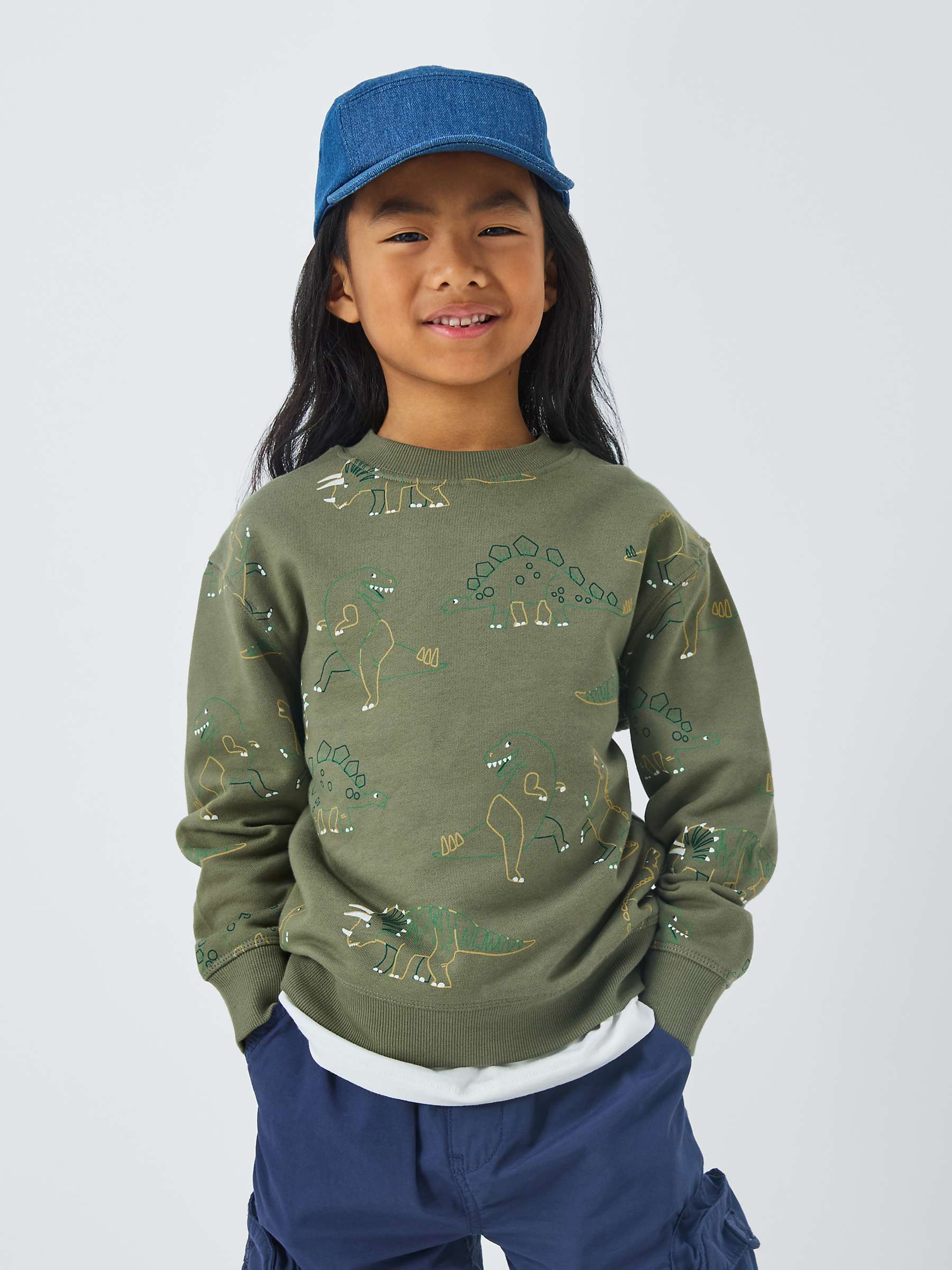 Buy John Lewis Kids' Dinosaur Brushback Cotton Sweatshirt, Khaki Online at johnlewis.com
