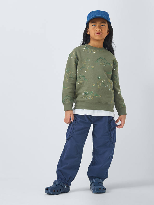 John Lewis Kids' Dinosaur Brushback Cotton Sweatshirt, Khaki