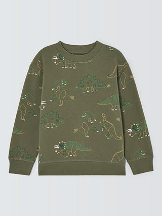 John Lewis Kids' Dinosaur Brushback Cotton Sweatshirt, Khaki