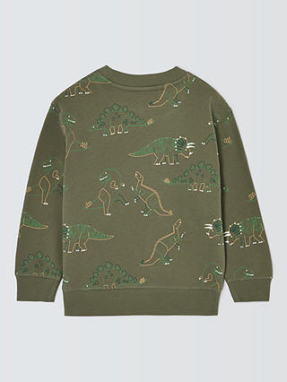 John Lewis Kids' Dinosaur Brushback Cotton Sweatshirt, Khaki