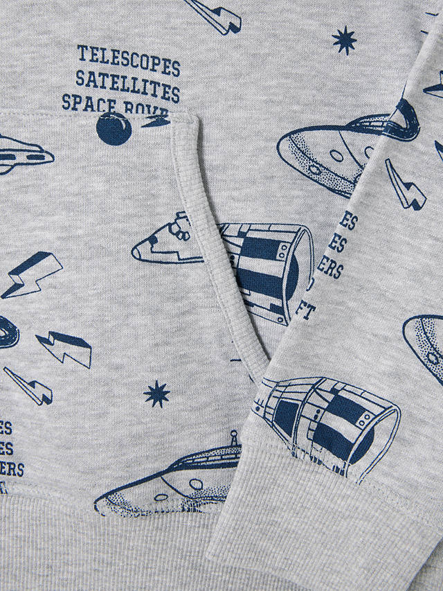 John Lewis Kids' Space Print Pullover Hoodie, Grey