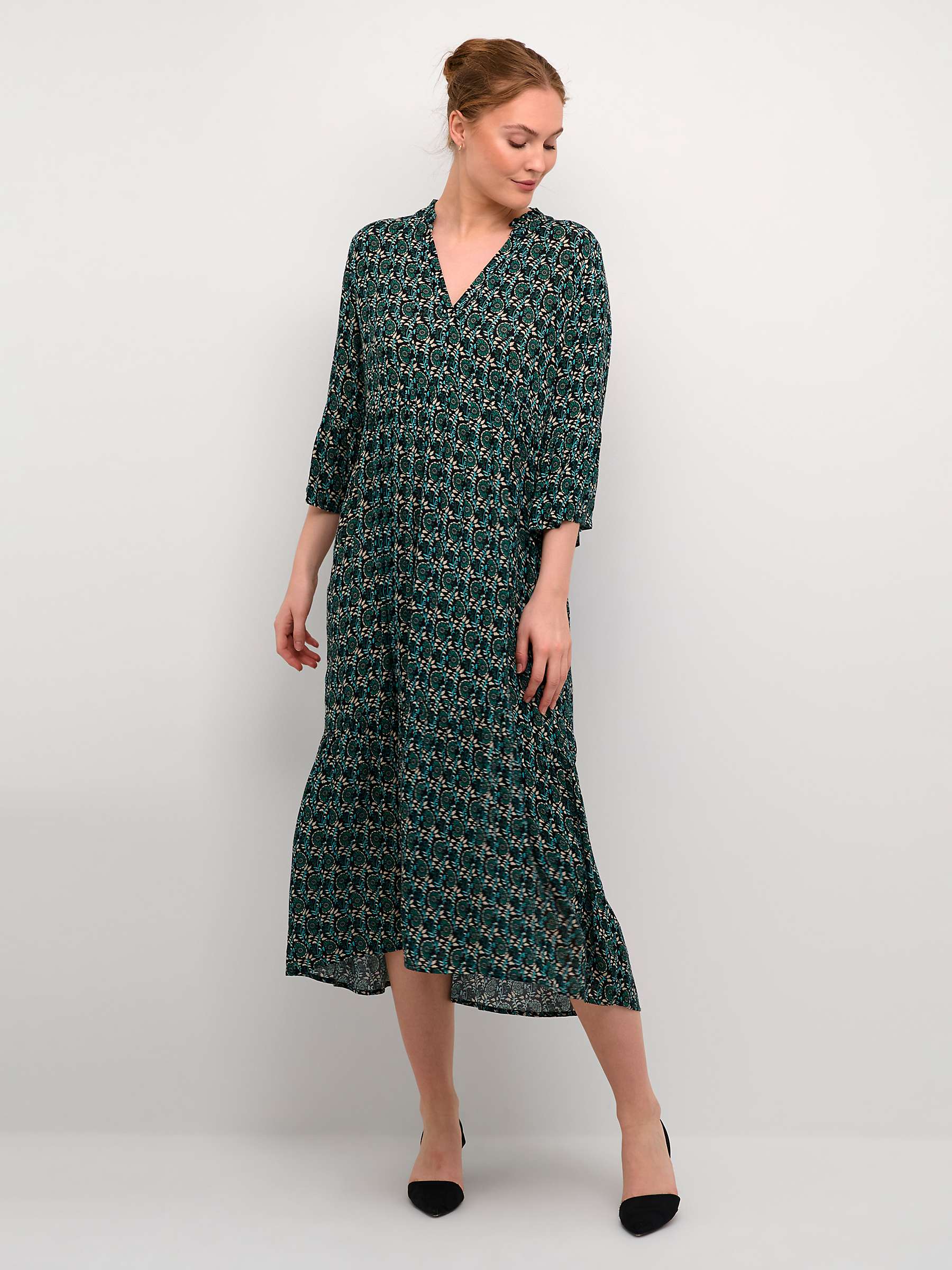 Buy KAFFE Karina Ecovero Viscose Amber Dress, Green Flower & Leaf Online at johnlewis.com