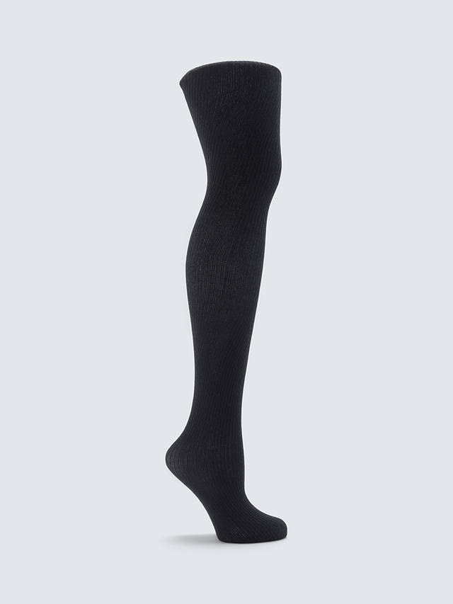 John Lewis 170 Denier Opaque Wool Blend Ribbed Tights, Navy