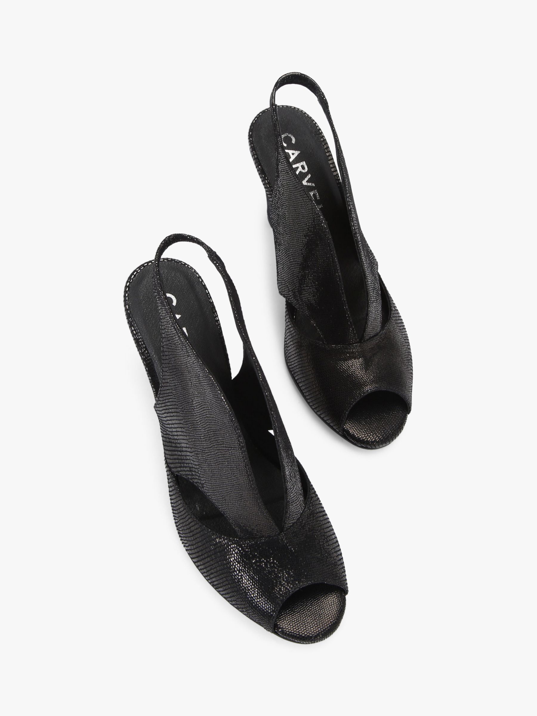 Carvela Arabella Snakeskin Effect Leather Open Toe Court Shoes, Black ...