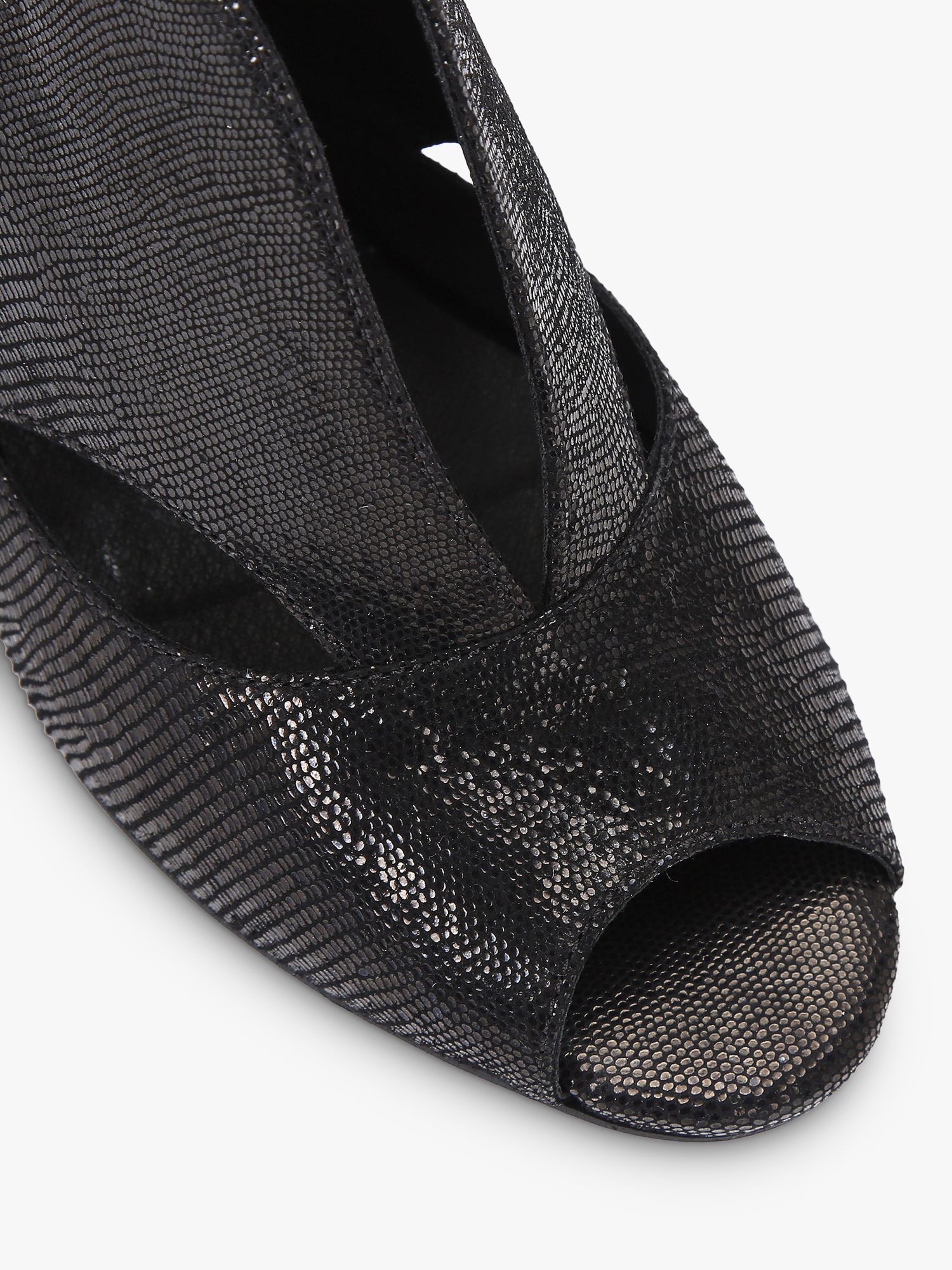 Carvela Arabella Snakeskin Effect Leather Open Toe Court Shoes, Black, 3