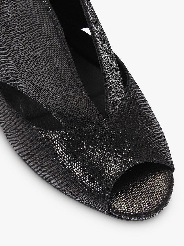 Carvela Arabella Snakeskin Effect Leather Open Toe Court Shoes, Black