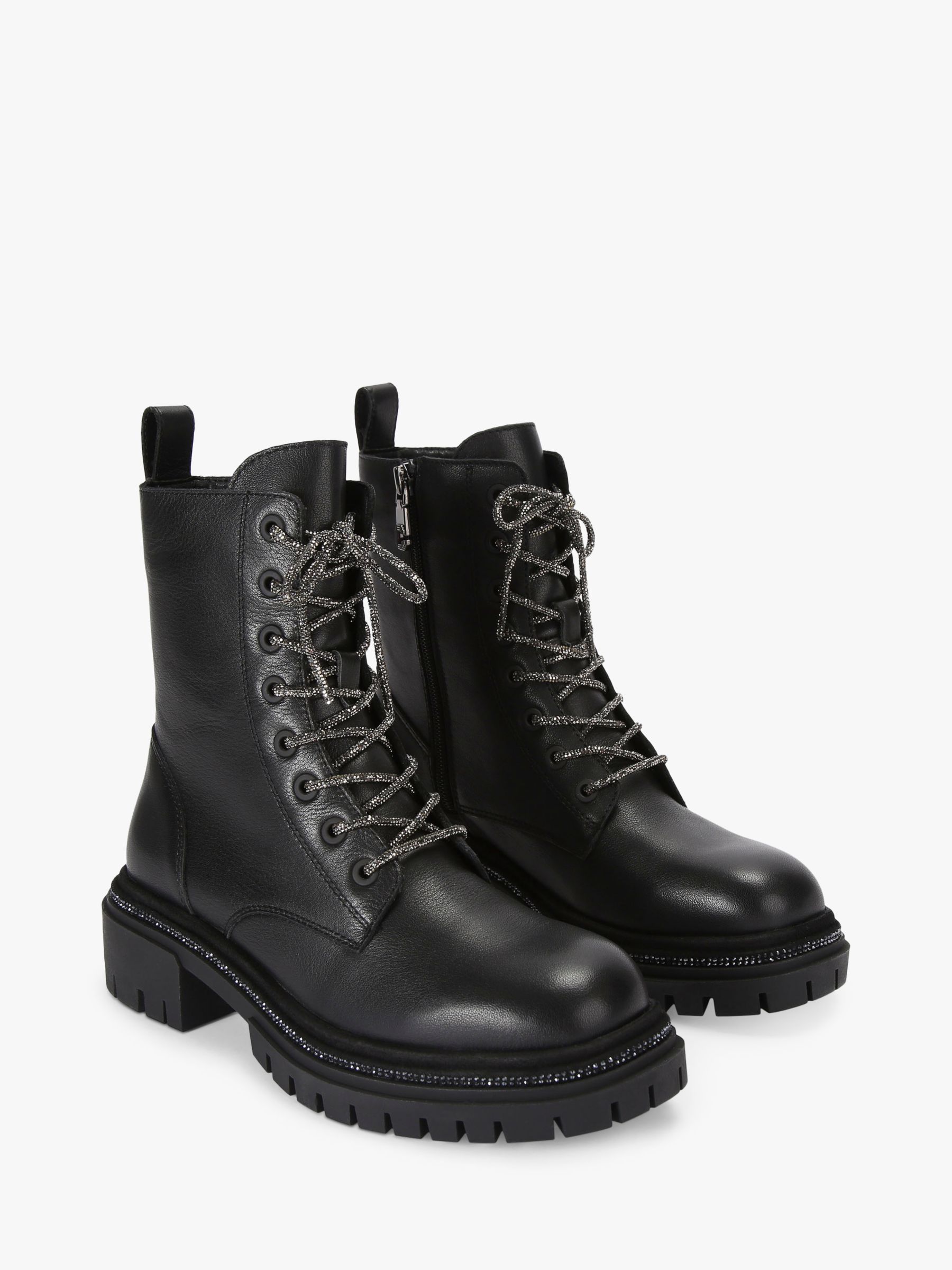 Carvela Dazzle Leather Biker Boots, Black, 3
