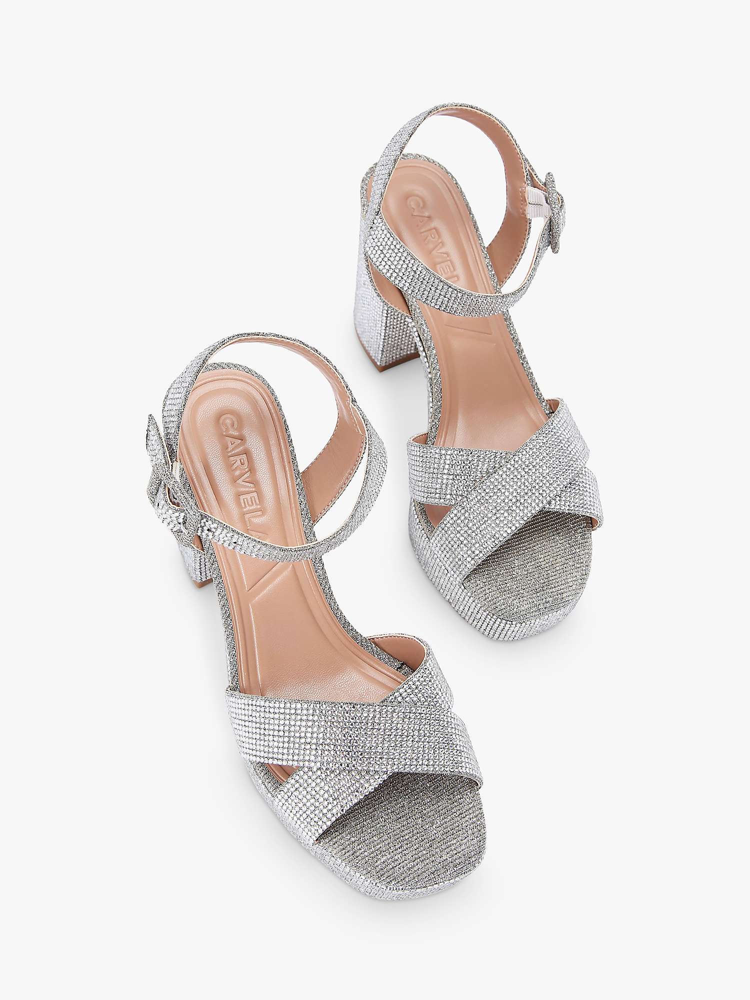 Buy Carvela Serafina Jewel Block Heel Sandals, Silver Online at johnlewis.com