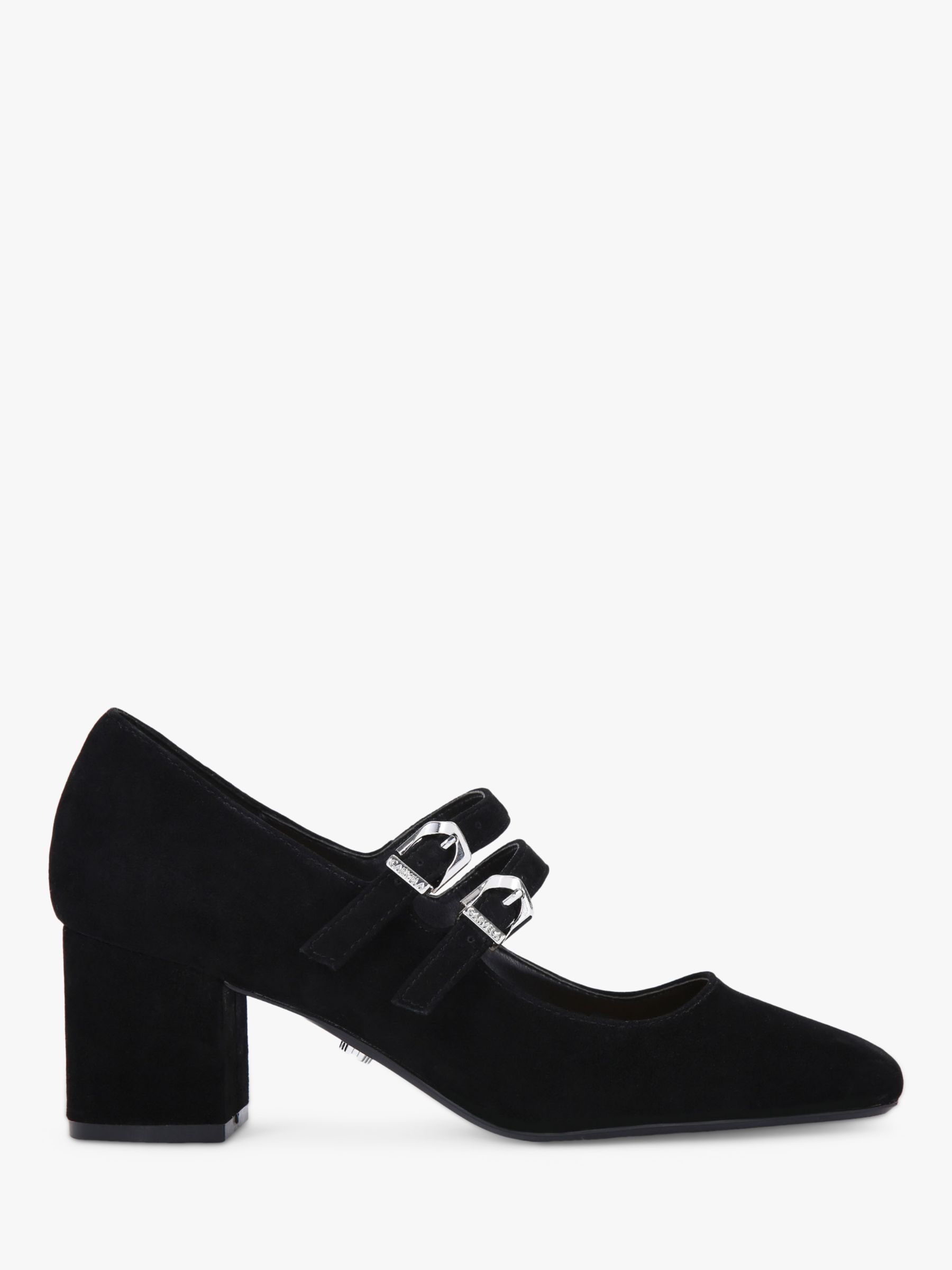 Suede pumps with slim 7cm heel and branding