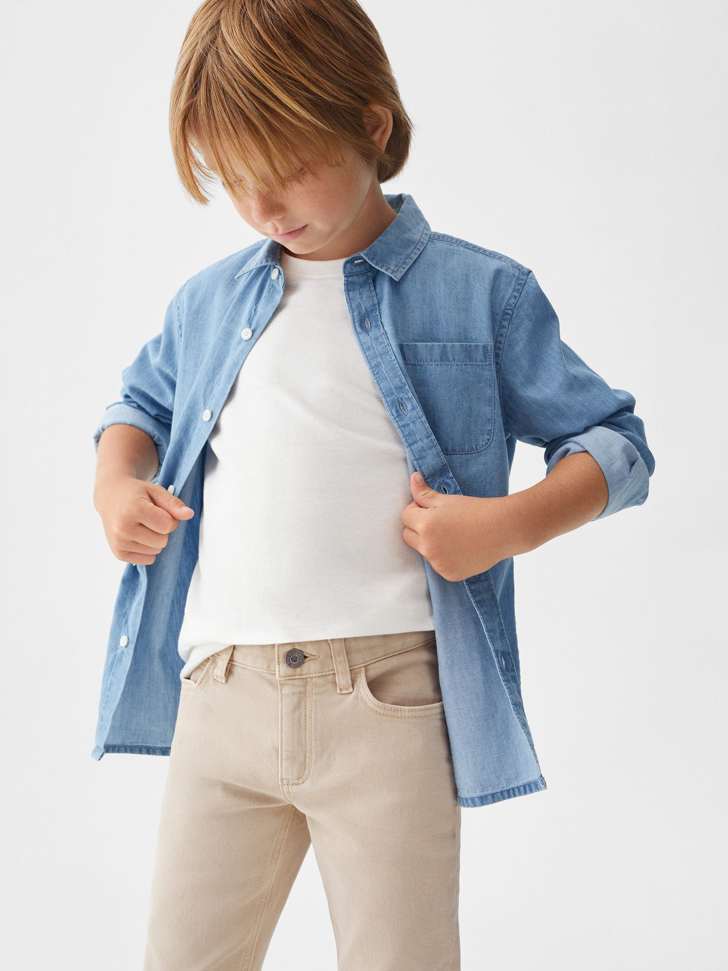 Mango Kids Peru Straight Trousers Light Beige at John Lewis