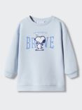 Mango Kids' Snoopy Print Sweatshirt, Pastel Blue